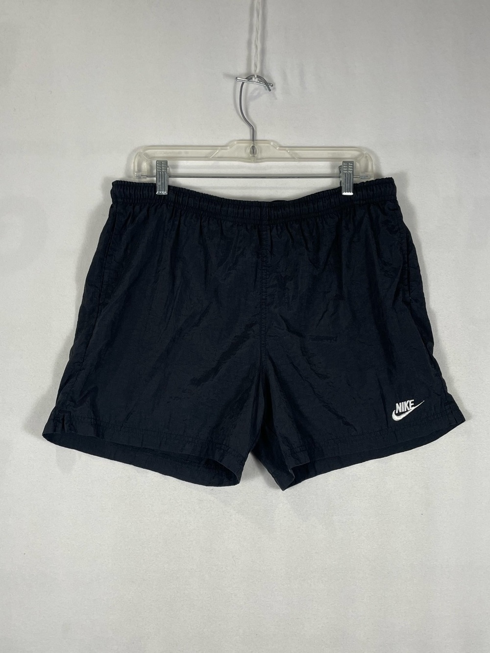 Vtg Nike Swim Trunks Mesh Lined 4.25" Shorts Black Spellout YOUTH Sz XL (18-20)